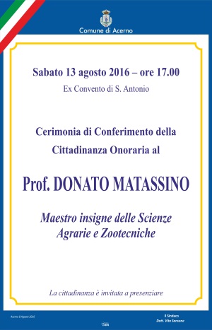 manifesto cittadinanza onoraria Prof. Matassino