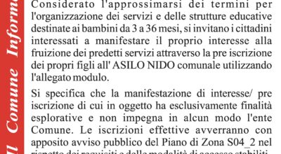 Avviso pubblico Manifestazione di interesse – Asili nido – Servizi educativi 3-36 mesi – Anno educativo 2024-2025