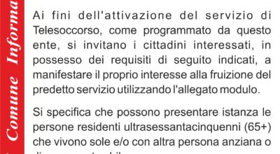 Avviso Servizio di Telesoccorso Manifestazione d’interesse