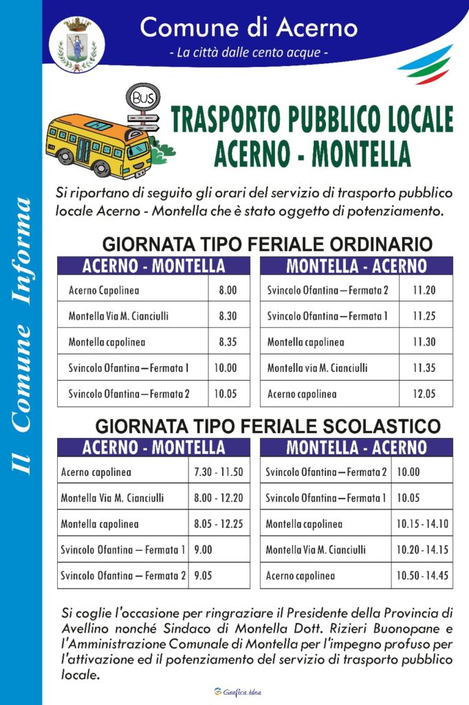 ORARI TRASPORTO PUBBLICO LOCALE ACERNO – MONTELLA