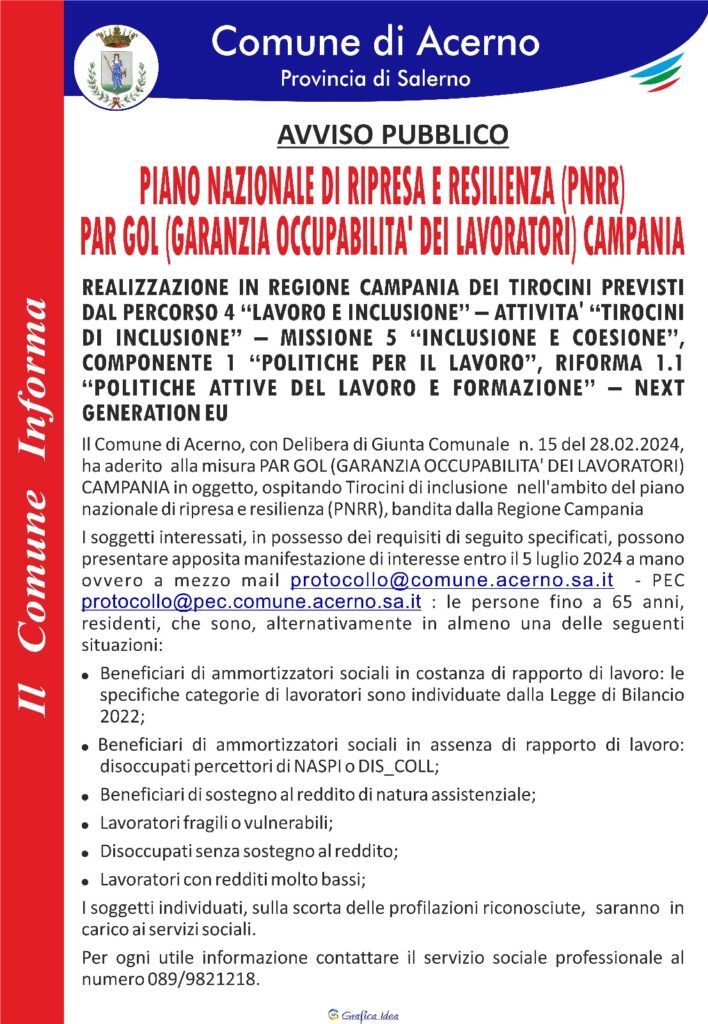 REALIZZAZIONE IN REGIONE CAMPANIA DEI TIROCINI PREVISTI DAL PERCORSO 4