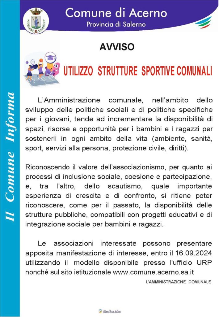 UTILIZZO STRUTTURE SPORTIVE COMUNALI